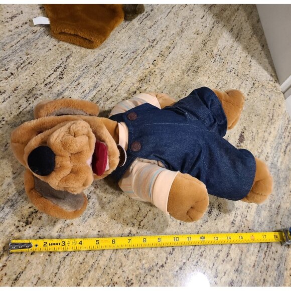 Vintage Ganz Wrinkles The Dog Hand Puppet Plush 16" Overalls & Finger Puppet Lot - Picture 13 of 15